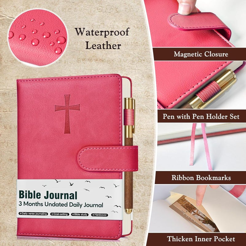 PAPEJOON Leather Christian Bible Journal for Women, Prayer Journal for Scripture Study, Daily Devotional, Undated Church Notes Notebook, Jesus Religious Faith Gifts for Pastor, Graduation, Baptism, Magenta - Image 2